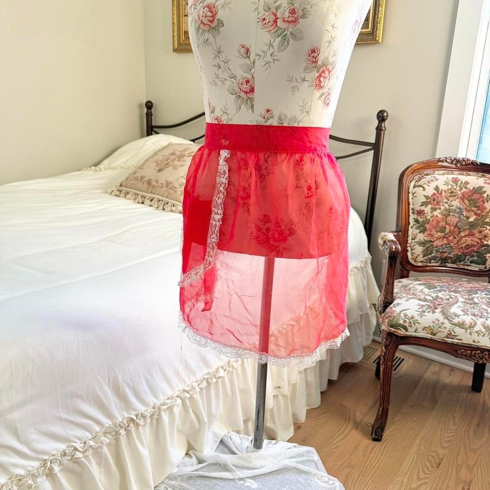 50s vintage red apron one size - Picture 2 of 3